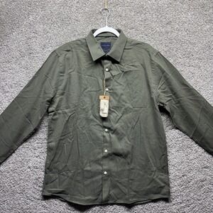Stitch Note Egyptian Cotton Men Size Large Shirt Button Olive Long Sleeve NWT‎